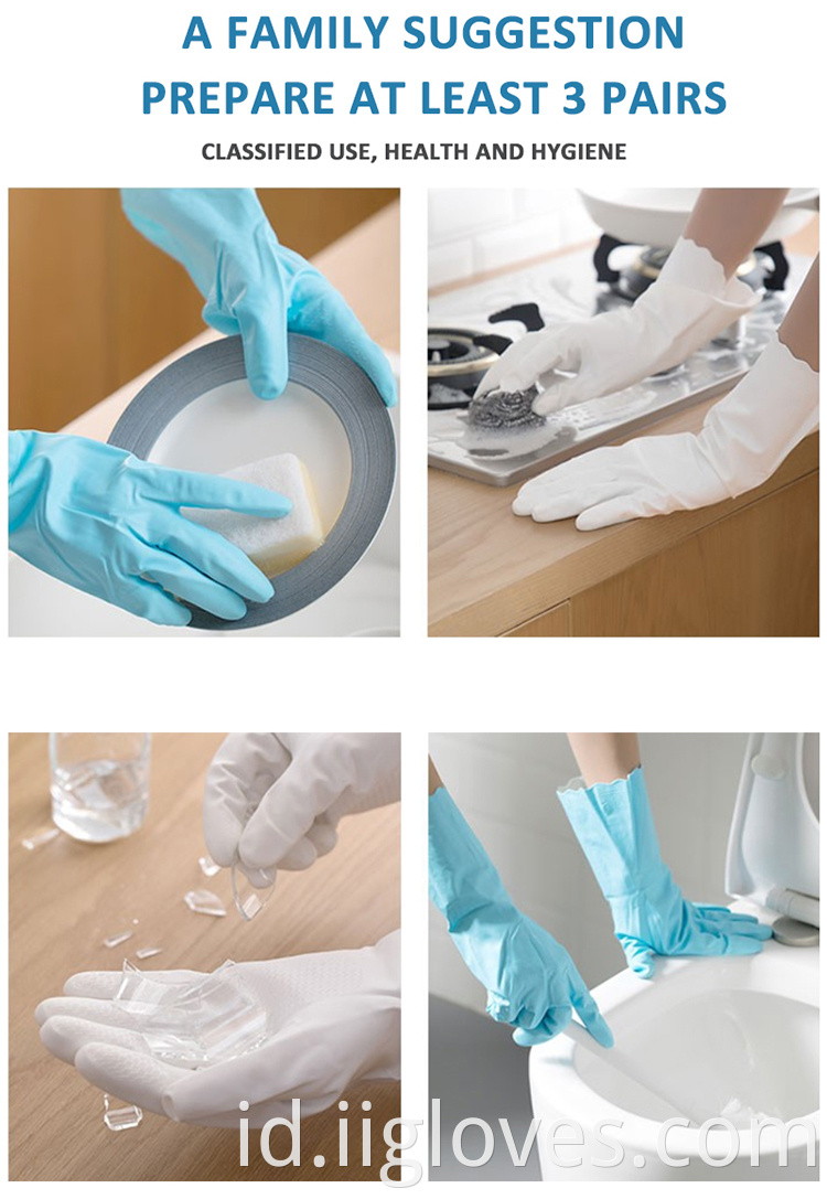 Lengan panjang tahan air merah muda biru rumah tangga berkebun cuci piring dapur mencuci sarung tangan karet bersih